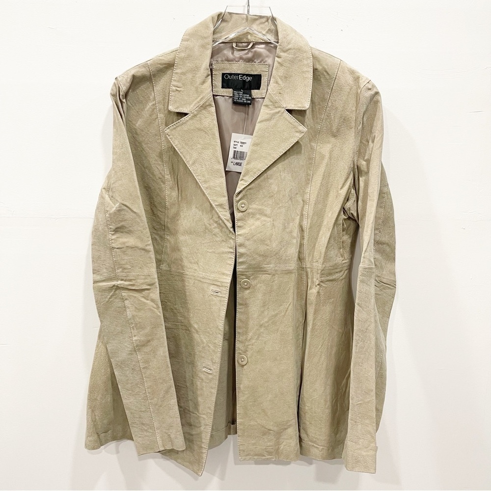 Vintage OuterEdge Lightweight Leather Jacket Large Chic 3-Button Deadstock